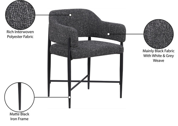 Meridian Furniture Dame Woven Polyester Dining Chair with Matte Black Iron Frame for Modern Interiors Style Black 974Black-C