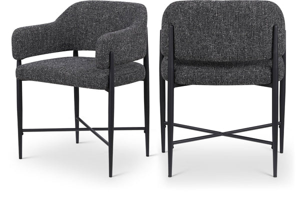 Meridian Furniture Dame Woven Polyester Dining Chair with Matte Black Iron Frame for Modern Interiors Style Black 974Black-C