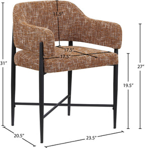 Meridian Furniture Dame Woven Polyester Dining Chair with Matte Black Iron Frame for Modern Interiors Style Cognac 974Cognac-C