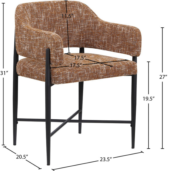 Meridian Furniture Dame Woven Polyester Dining Chair with Matte Black Iron Frame for Modern Interiors Style Cognac 974Cognac-C