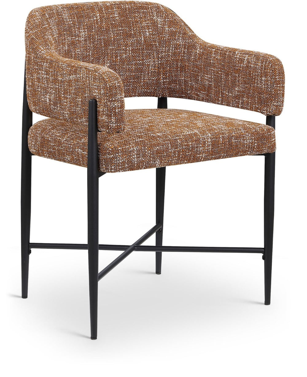 Meridian Furniture Dame Woven Polyester Dining Chair with Matte Black Iron Frame for Modern Interiors Style Cognac 974Cognac-C