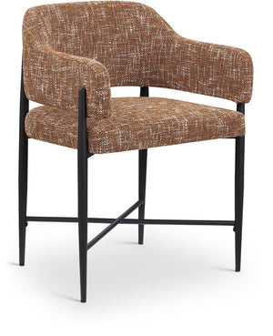 Meridian Furniture Dame Woven Polyester Dining Chair with Matte Black Iron Frame for Modern Interiors Style Cognac 974Cognac-C