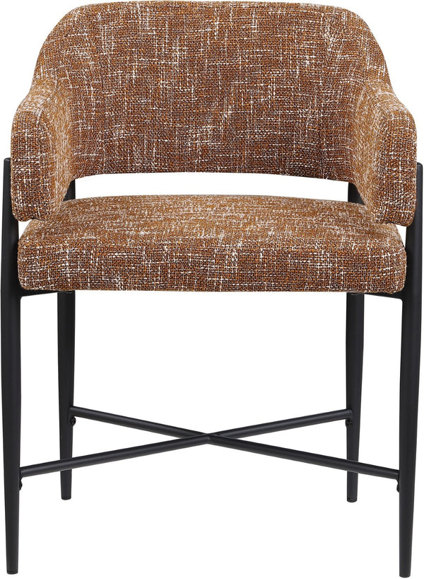 Meridian Furniture Dame Woven Polyester Dining Chair with Matte Black Iron Frame for Modern Interiors Style Cognac 974Cognac-C