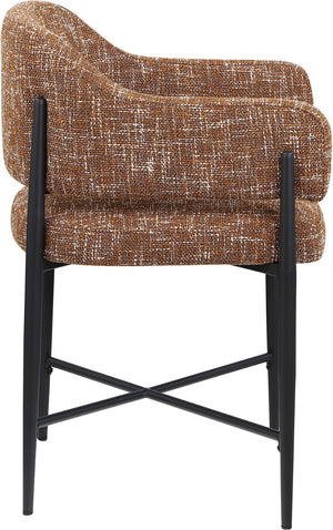 Meridian Furniture Dame Woven Polyester Dining Chair with Matte Black Iron Frame for Modern Interiors Style Cognac 974Cognac-C