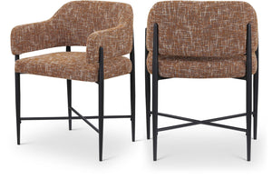 Meridian Furniture Dame Woven Polyester Dining Chair with Matte Black Iron Frame for Modern Interiors Style Cognac 974Cognac-C