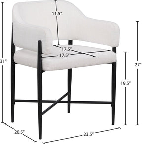 Meridian Furniture Dame Woven Polyester Dining Chair with Matte Black Iron Frame for Modern Interiors Style Cream 974Cream-C