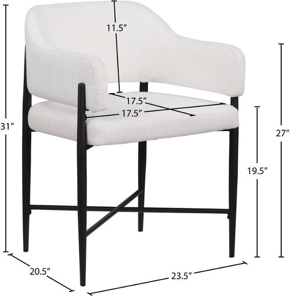 Meridian Furniture Dame Woven Polyester Dining Chair with Matte Black Iron Frame for Modern Interiors Style Cream 974Cream-C