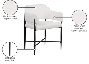 Meridian Furniture Dame Woven Polyester Dining Chair with Matte Black Iron Frame for Modern Interiors Style Cream 974Cream-C