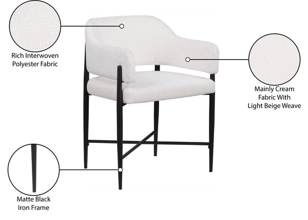 Meridian Furniture Dame Woven Polyester Dining Chair with Matte Black Iron Frame for Modern Interiors Style Cream 974Cream-C