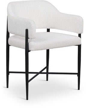 Meridian Furniture Dame Woven Polyester Dining Chair with Matte Black Iron Frame for Modern Interiors Style Cream 974Cream-C