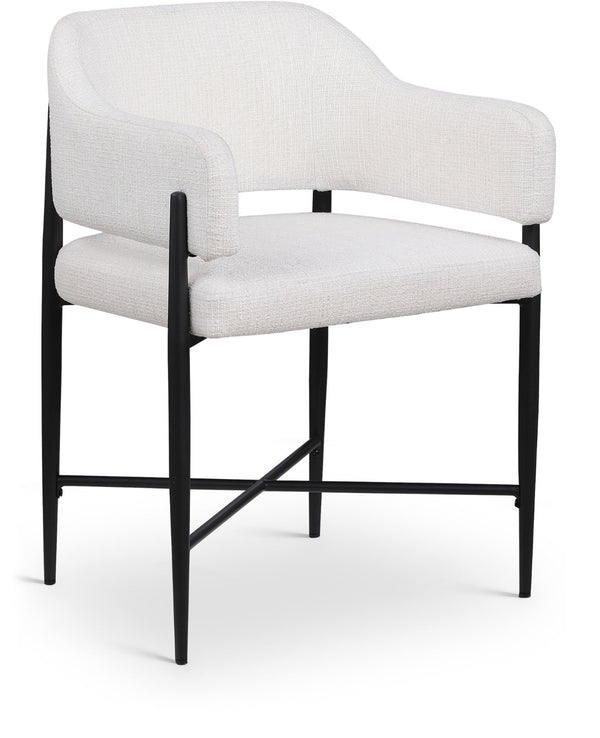 Meridian Furniture Dame Woven Polyester Dining Chair with Matte Black Iron Frame for Modern Interiors Style Cream 974Cream-C