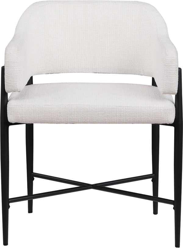 Meridian Furniture Dame Woven Polyester Dining Chair with Matte Black Iron Frame for Modern Interiors Style Cream 974Cream-C