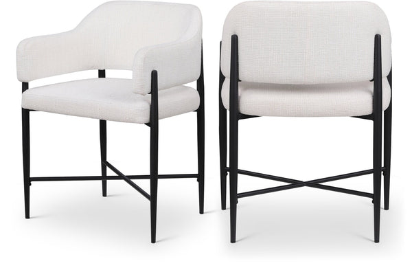 Meridian Furniture Dame Woven Polyester Dining Chair with Matte Black Iron Frame for Modern Interiors Style Cream 974Cream-C