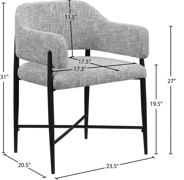 Meridian Furniture Dame Woven Polyester Dining Chair with Matte Black Iron Frame for Modern Interiors Style Grey 974Grey-C