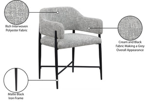 Meridian Furniture Dame Woven Polyester Dining Chair with Matte Black Iron Frame for Modern Interiors Style Grey 974Grey-C