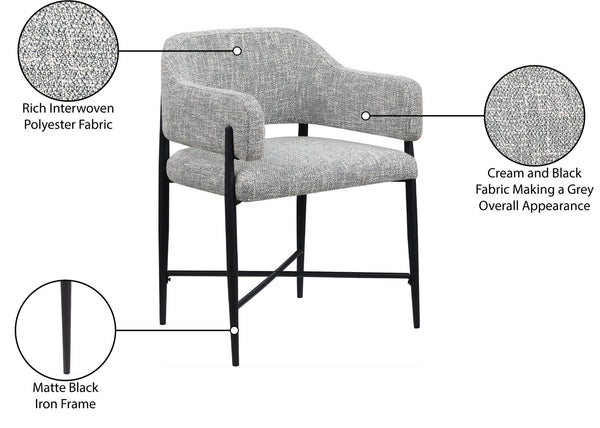 Meridian Furniture Dame Woven Polyester Dining Chair with Matte Black Iron Frame for Modern Interiors Style Grey 974Grey-C
