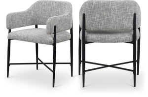 Meridian Furniture Dame Woven Polyester Dining Chair with Matte Black Iron Frame for Modern Interiors Style Grey 974Grey-C