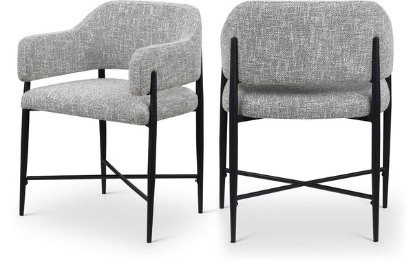 Meridian Furniture Dame Woven Polyester Dining Chair with Matte Black Iron Frame for Modern Interiors Style Grey 974Grey-C