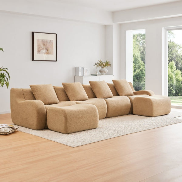 English Elm U-Shaped Modular Sofa In Luxurious Teddy Fabric, No Assembly Needed, Ergonomic Design For Comfort W714S01437-GIGA