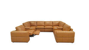 English Elm Premium Leather Match L-shaped Sectional with Dual Recliners and Built-in Console Ginger B2748S00156