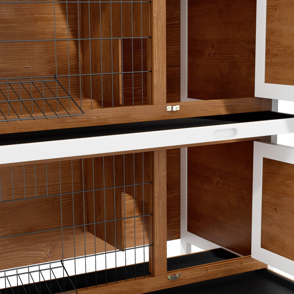 English Elm Pawhut Two Story Wooden Rabbit Hutch Outdoor Indoor Pet House with Lockable Doors W2225P229576