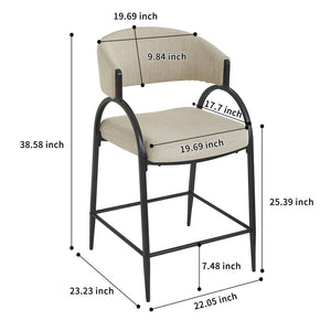 English Elm 25'' Counter Stools Set of 2 Upholstered Fabric Seats Black Metal Frame Kitchen Island N780P369956B