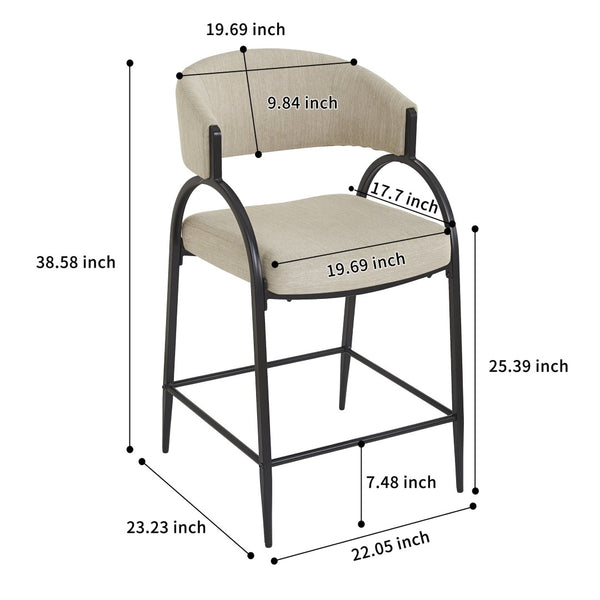 English Elm 25'' Counter Stools Set of 2 Upholstered Fabric Seats Black Metal Frame Kitchen Island N780P369956B