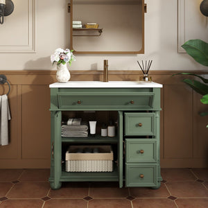 English Elm 35.6" Freestanding Bathroom Vanity with Roman Column Base and Ceramic Integrated Sink W1801S00008