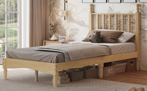 English Elm Twin Rubberwood Platform Bed Gourd Headboard Retro Bohemian Bedroom Slat Base Natural N733P427029M