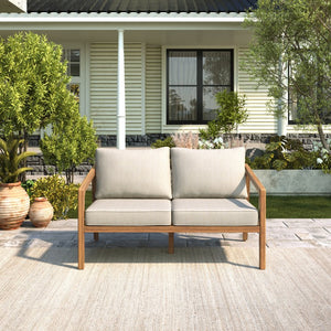 English Elm Christopher Knight Home® - Westin Acacia Wood Loveseat - Stylish Outdoor Seating With Beige Cushions For Patios & Porches N775P239513N