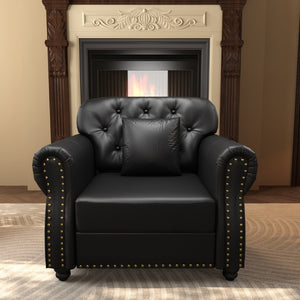 English Elm 41.3"upholstered Faux Leather Accent Sofa Button Tufted Nailhead Chesterfield Style Seat Black W1885S00422