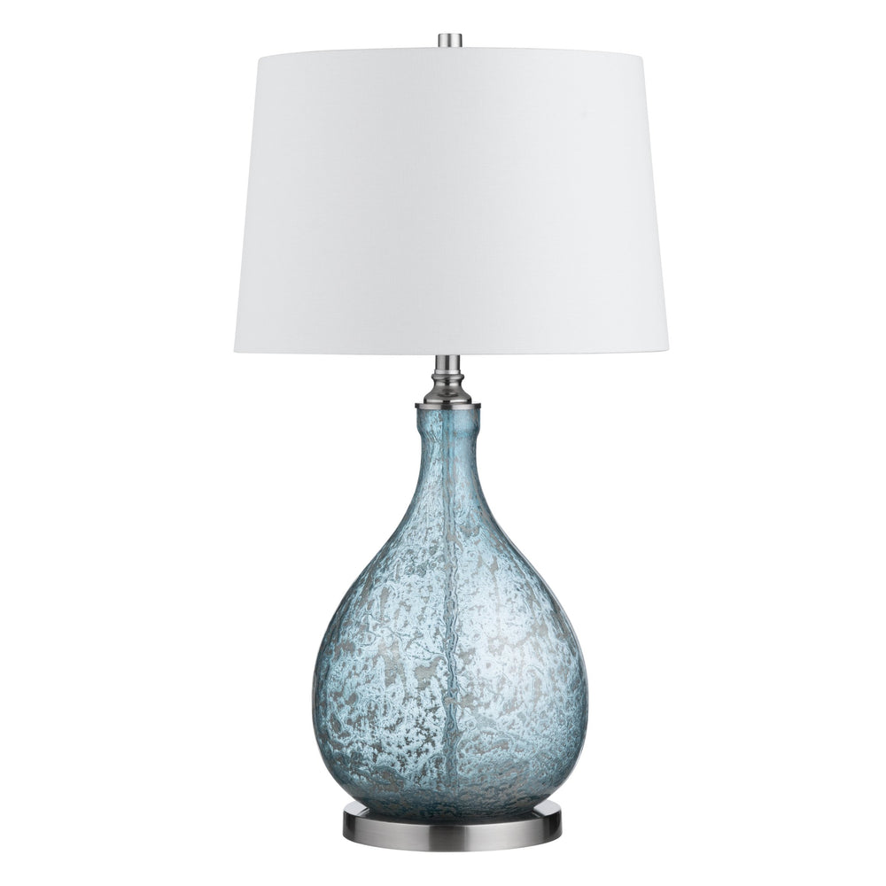Crestview Collection 32.25"H Glass & Metal Table Lamp - Modern Blue Base, Sleek Silver Accents, White Shade For Elegance   Cvazbs122