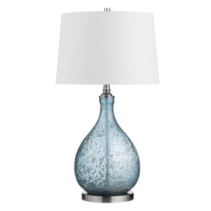 Crestview Collection 32.25"H Glass & Metal Table Lamp - Modern Blue Base, Sleek Silver Accents, White Shade For Elegance   Cvazbs122