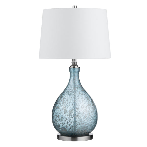 Crestview Collection 32.25"H Glass & Metal Table Lamp - Modern Blue Base, Sleek Silver Accents, White Shade For Elegance   Cvazbs122