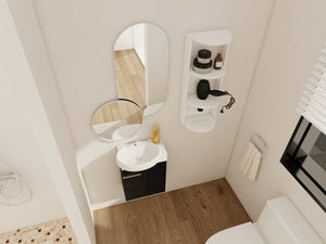 English Elm Soft Close Wall Mounted Bathroom Vanity with Ceramic Vessel Sink and Storage Rack W999S00489
