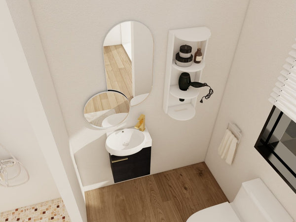 English Elm Soft Close Wall Mounted Bathroom Vanity with Ceramic Vessel Sink and Storage Rack W999S00489