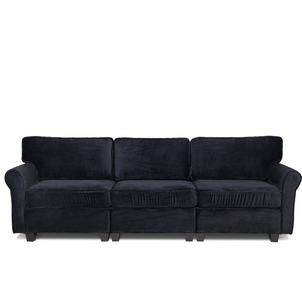 English Elm 94" Corduroy Three Seater Sofa Deep Cushioned Solid Wood Frame Modern Living Room Couch Black W2715S00008