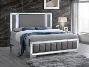English Elm Murry Full Bed Faux Leather Headboard Led Backlit Mirror Panel Glam Silver Frame B078S00651