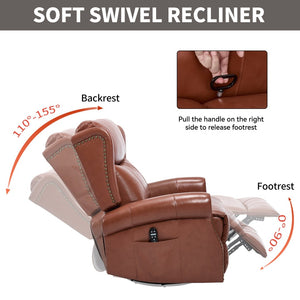 English Elm Heat Massage Rocker Recliner Genuine Leather Swivel Chair with Lumbar Vibration Nodes W3224S00016