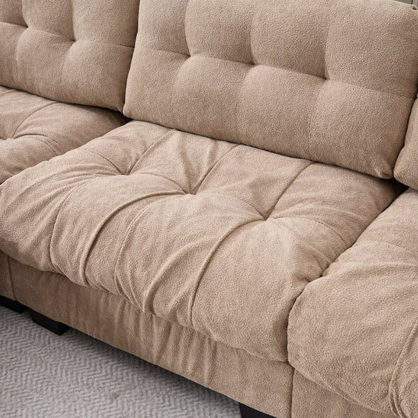 English Elm Modular Cloud Sectional Sofa Flannelette Upholstered Deep Seat with Plush Round Armrests Light Brown W2120S00042