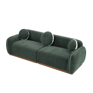 English Elm 90.94'' Three Seat Contemporary Curved Sofa with Round Accent Pillows for Modern Living Green W2085S00094