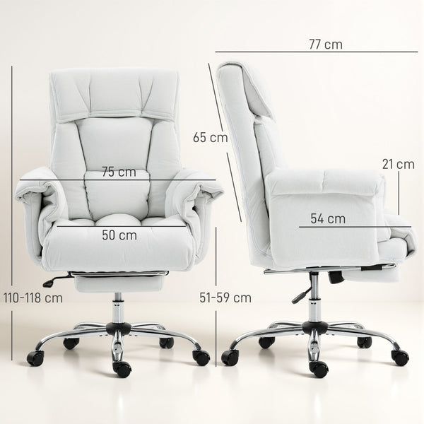 English Elm Homcom Reclining High Back Desk Chair Plush Foam Cushion Flannel Swivel Cream W2225P485649