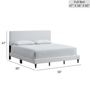 English Elm Baron Full Bed Frame with Faux Leather Upholstery, Slat Support, Adjustable Headboard Height, Fits 7–13" White 26.37 L x 60.39 W x 7.28 H B078P380178