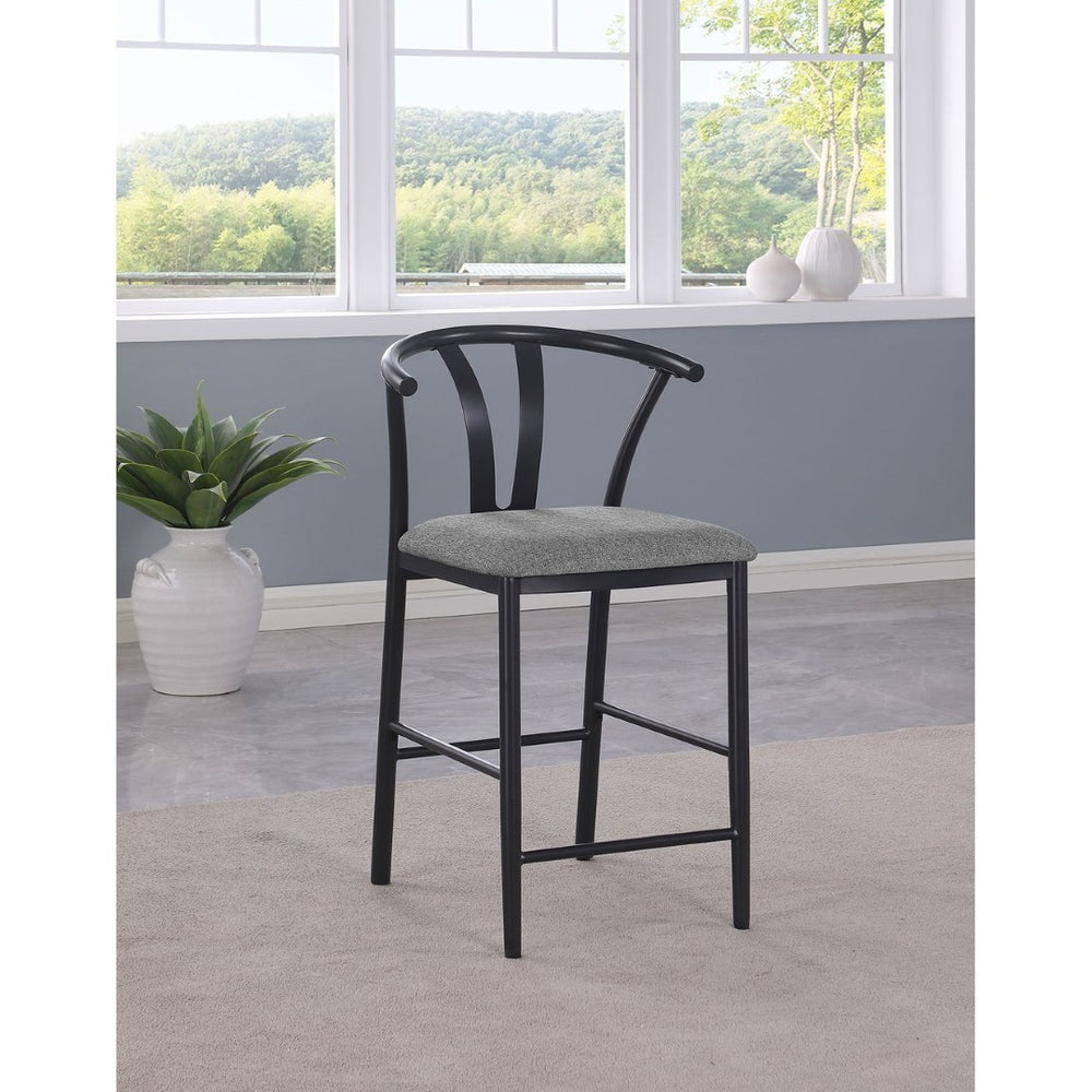English Elm Tazman Wishbone Inspired Counter Stools Set of Two Grey Fabric Mid-century Dining B062P441114