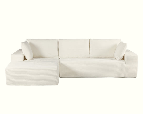 English Elm Cozyform Convertible Sectional Sofa In Ivory Corduroy - Plush, Space-Saving Sleeper For Modern Living B2735P359715