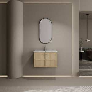 English Elm 30" Oak Wall-Mounted Bathroom Vanity with Ceramic Sink, 2 Soft-Closing Doors, Plywood Build, Space-Saving Design W1972S00022