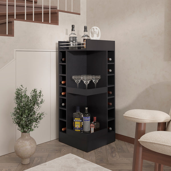 English Elm Glen Glen Lyon Bar Cabinet Corner-Friendly Black Engineered Wood Wine Storage with Shelves & Easy Assembly B092P269909