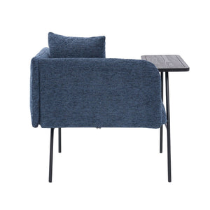 English Elm Leisure Linen Accent Chair with Built-in Side Table Pockets and Lumbar Pillow Modern Navy W395P453310