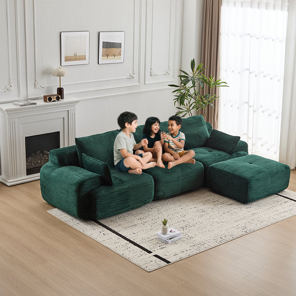 English Elm Modern Memory Foam Compressed Sofa — Pet-Friendly Corduroy Modular Sectional, Cloud-Like Comfort, No Assembly Green W3723S00012