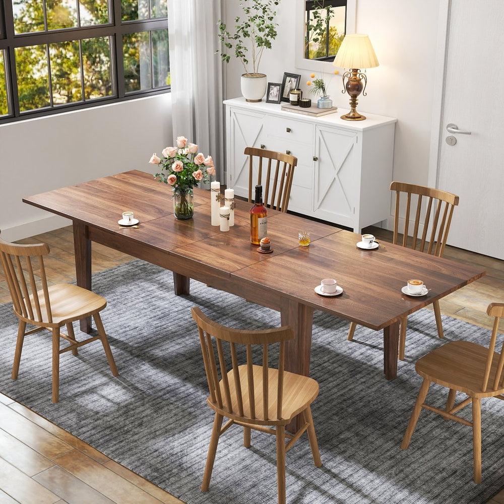 English Elm Dining Extendable Table 106.5" Long Family Dining Table for Small Spaces Melamine Woodgrain Top Walnut W331S00180